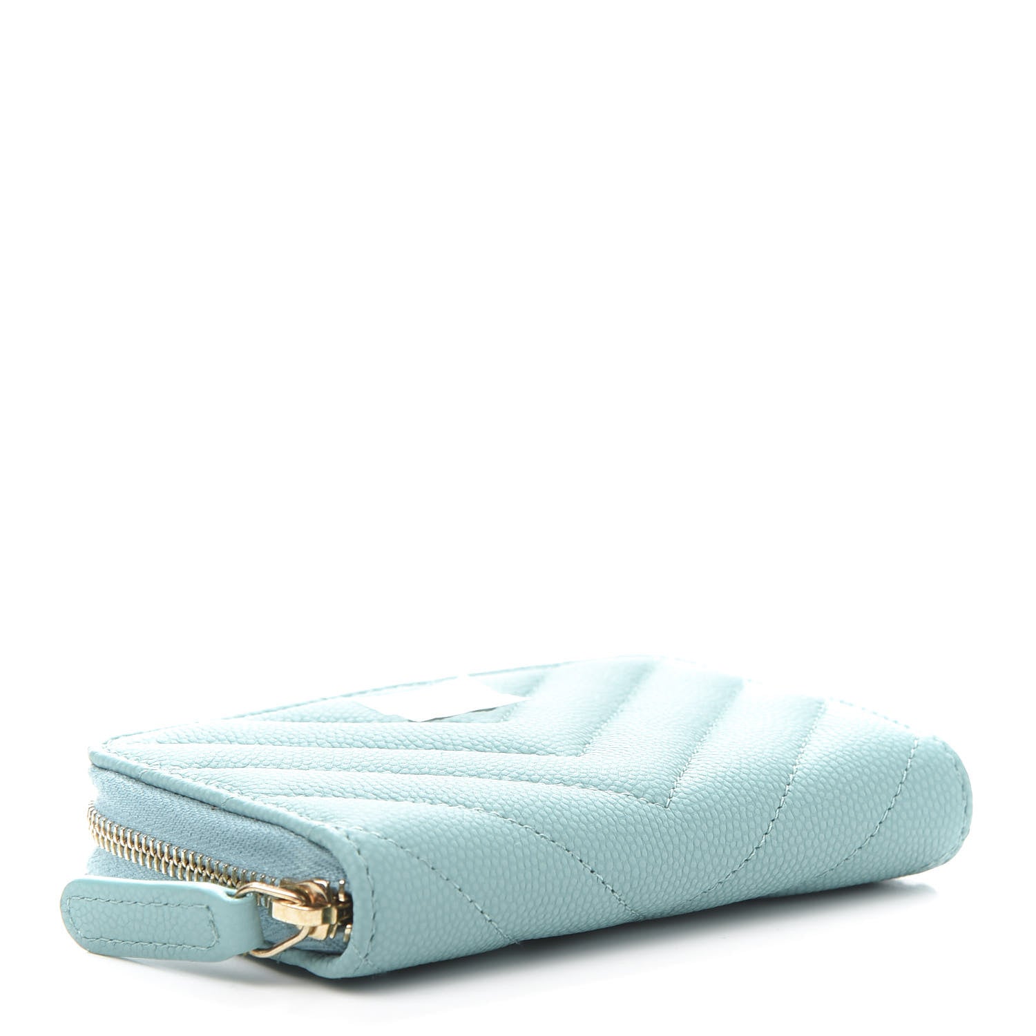 Chanel Caviar Flat Chevron Quilted Zip Coin Purse Green 4 of 10
