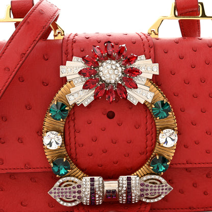 Miu Miu Ostrich Madras Soft Calf Crystal Embellished Shoulder Bag Fuoco 7 of 9
