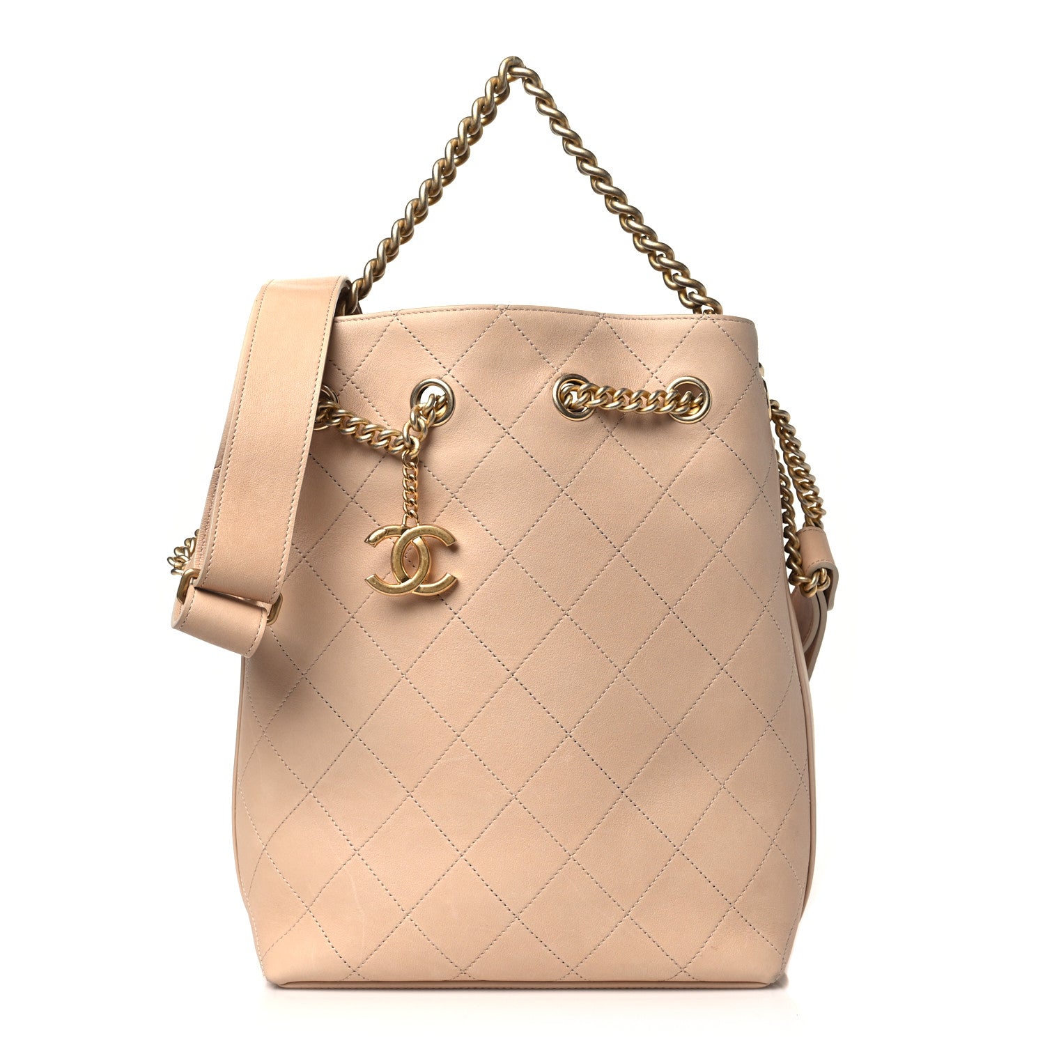 Chanel Calfskin Quilted Small On My Shoulder Drawstring Bag Beige 1 of 11