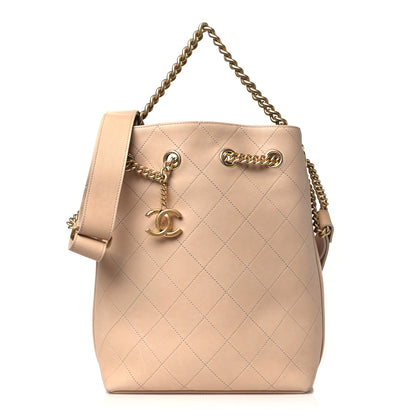 Chanel Calfskin Quilted Small On My Shoulder Drawstring Bag Beige 1 of 11