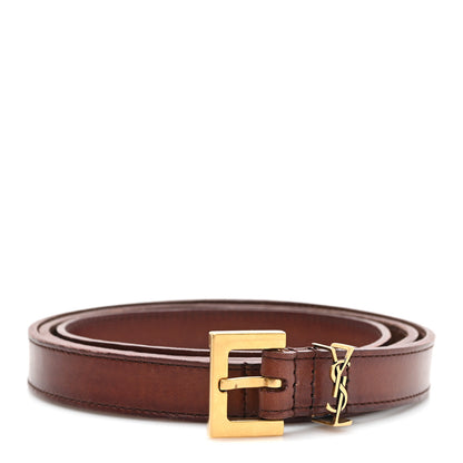 Saint Laurent Vegetable Tanned Cassandre Belt 85 34 Dark Brown Chocolate 1 of 6
