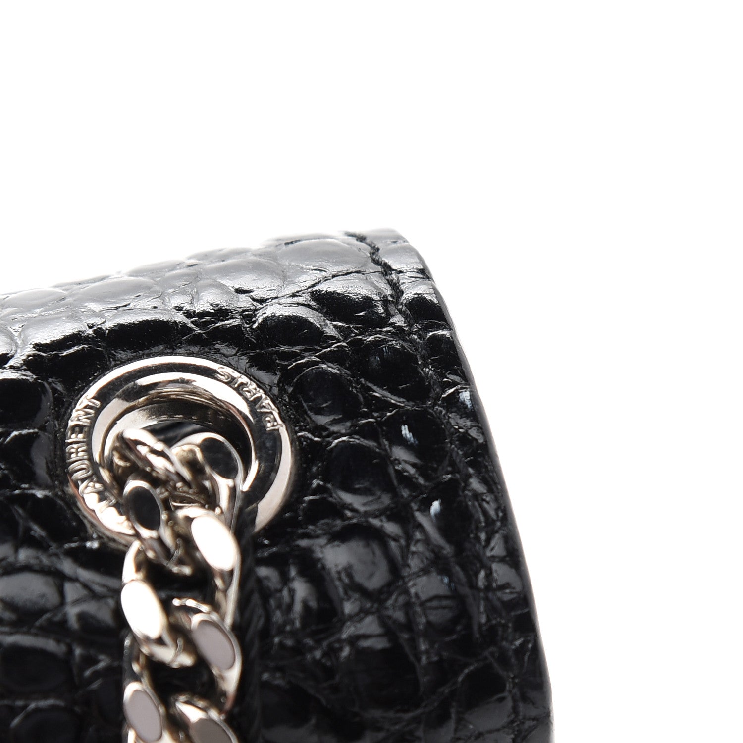 Saint Laurent Calfskin Crocodile Embossed Medium Classic Monogram Kate Tassel Satchel Black 9 of 9