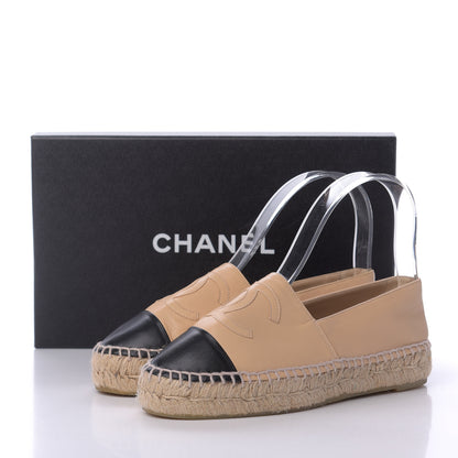 Chanel Lambskin CC Espadrilles 35 Beige Black 9 of 9