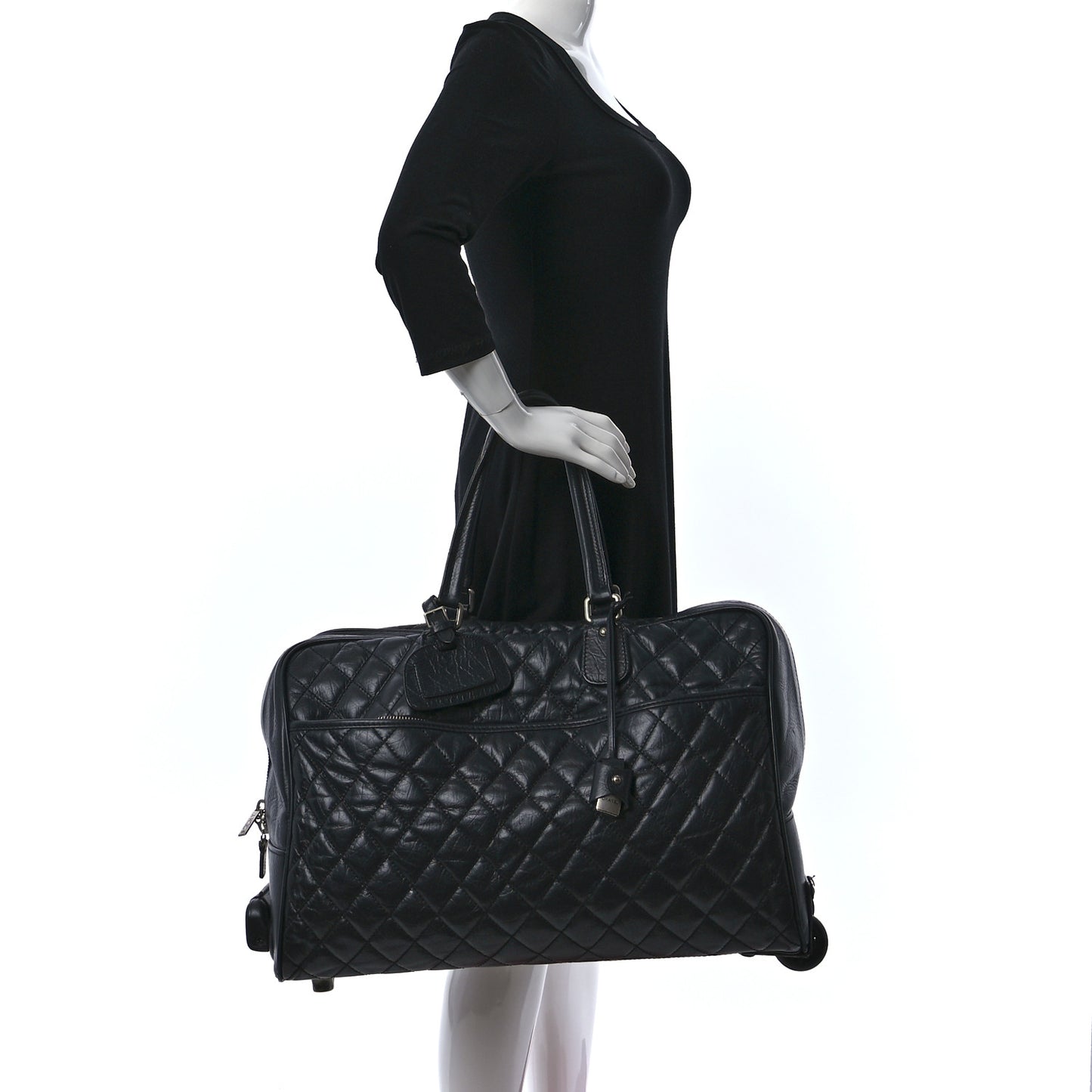Aged Calfskin Nylon Duffel Trolley Black