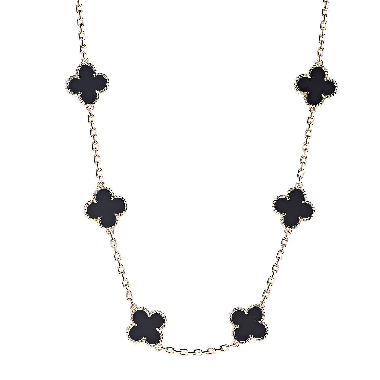 Van Cleef & Arpels 18K Yellow Gold Black Onyx 10 Motifs Vintage Alhambra Necklace 1 of 6
