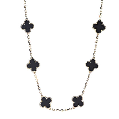 Van Cleef & Arpels 18K Yellow Gold Black Onyx 10 Motifs Vintage Alhambra Necklace 1 of 6