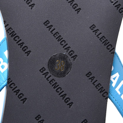 Balenciaga Calfskin Allover Logo Flat Sandals 38 Bleu White 6 of 9