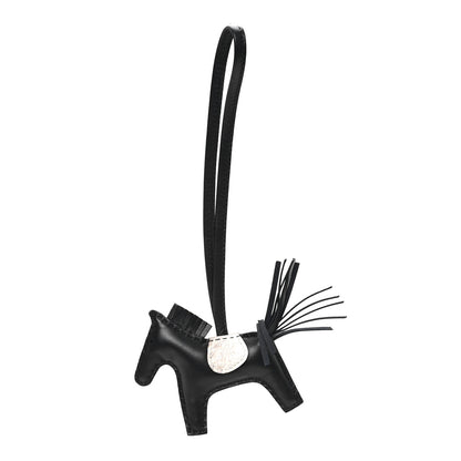 Hermes Milo Lambskin Matte Niloticus Crocodile Himalaya Touch Grigri Rodeo Horse Bag Charm PM Black White 1 of 4