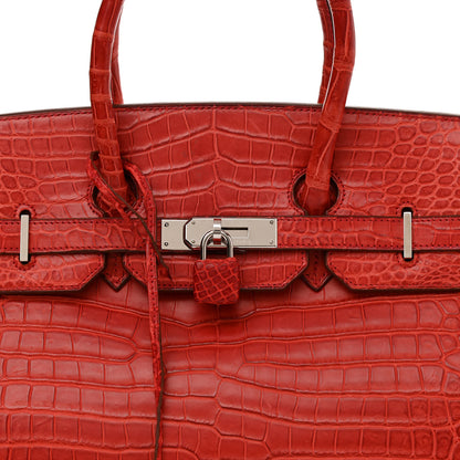 Hermes Matte Porosus Crocodile Birkin 35 Bougainvillea 8 of 12