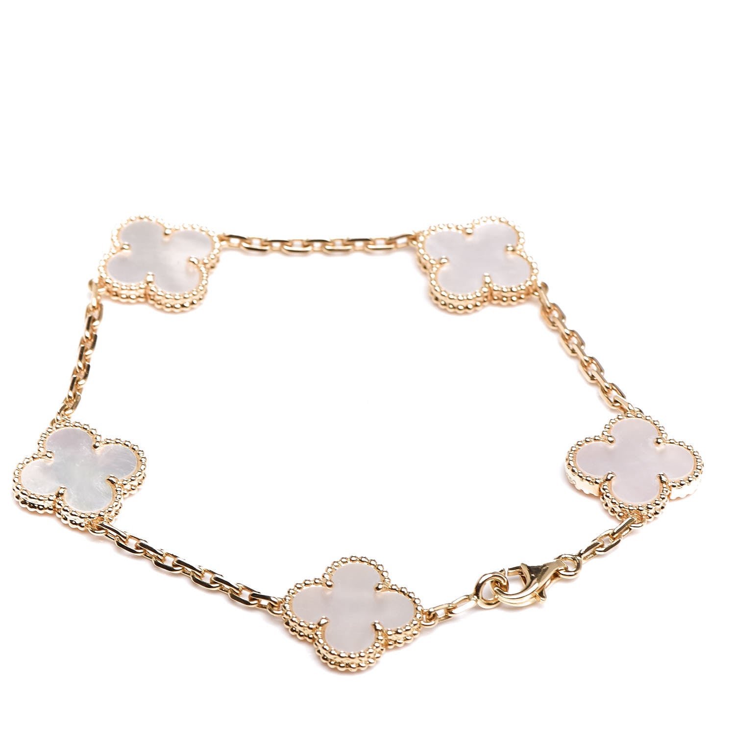 Van Cleef & Arpels 18K Yellow Gold Mother of Pearl 5 Motifs Vintage Alhambra Bracelet 3 of 6