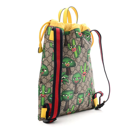 Gucci Soft GG Supreme Monogram Smiling Plants Childrens Drawstring Backpack Beige Ebony Multicolor Crop 3 of 11