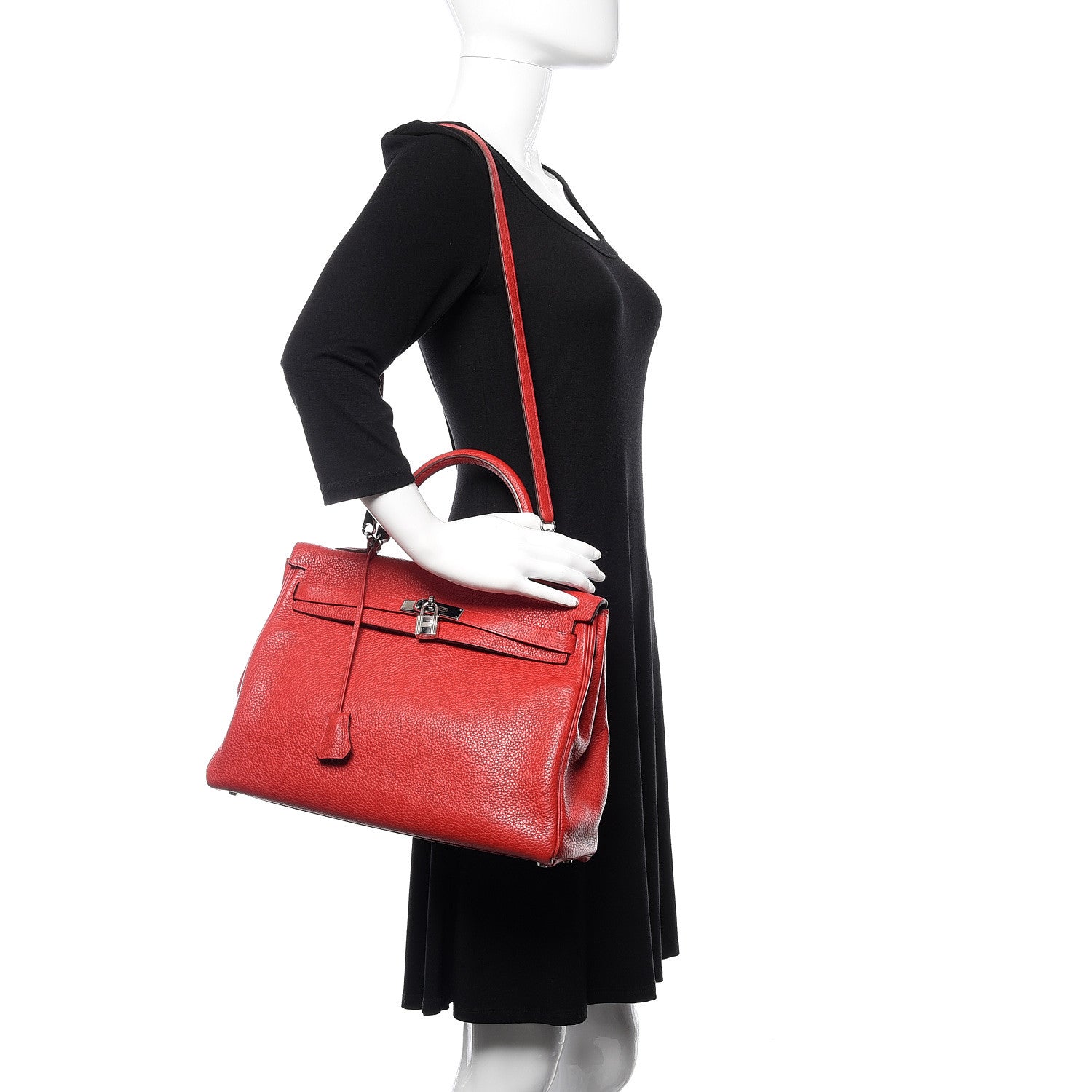 Hermes Taurillon Clemence Retourne Kelly 35 Rouge Garance 2 of 35