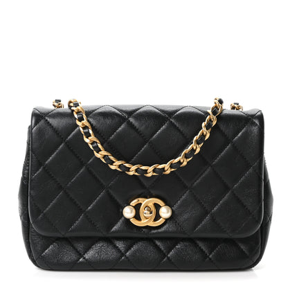 Chanel Glazed Calfskin Quilted Pearl Side Flap Black 1 of 10