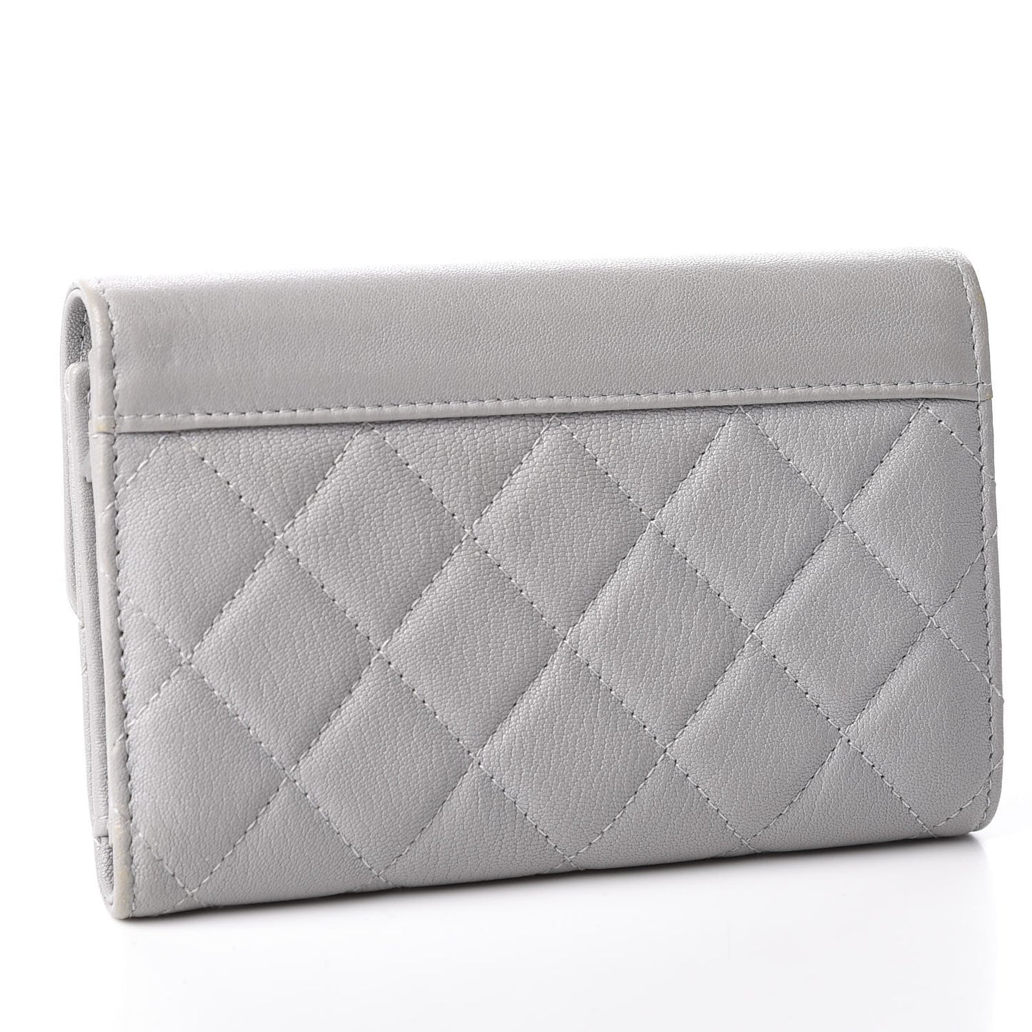 Goatskin Quilted CC Box Flap Wallet Grey