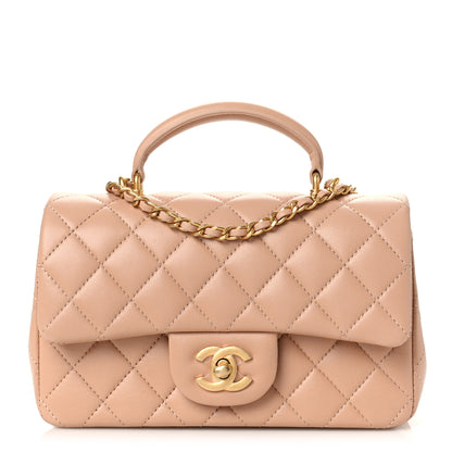Chanel Lambskin Quilted Mini Top Handle Rectangular Flap Beige 1 of 9