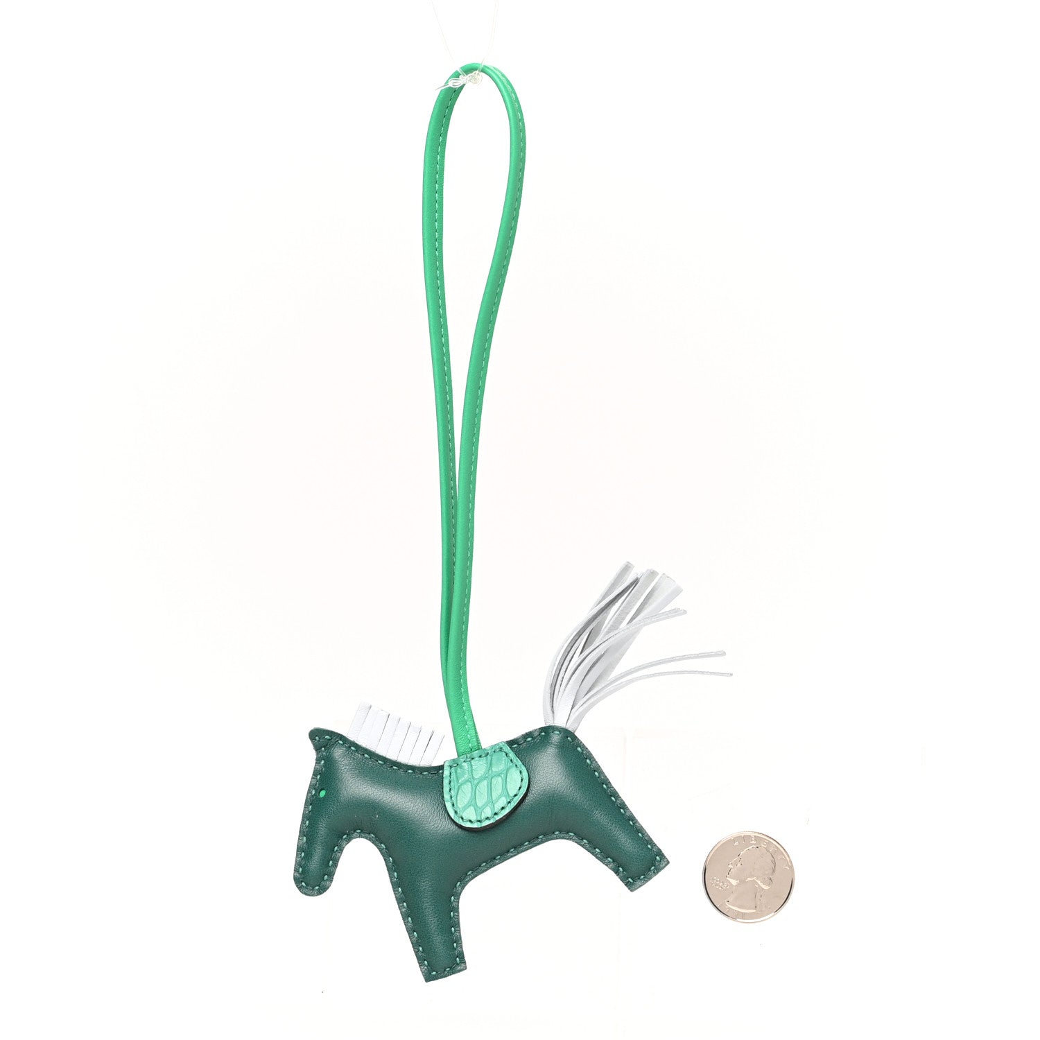 Hermes Milo Lambskin Matte Alligator Touch Grigri Rodeo Horse Bag Charm PM Malachite Menthe Bleu Brume Very Jade 2 of 4
