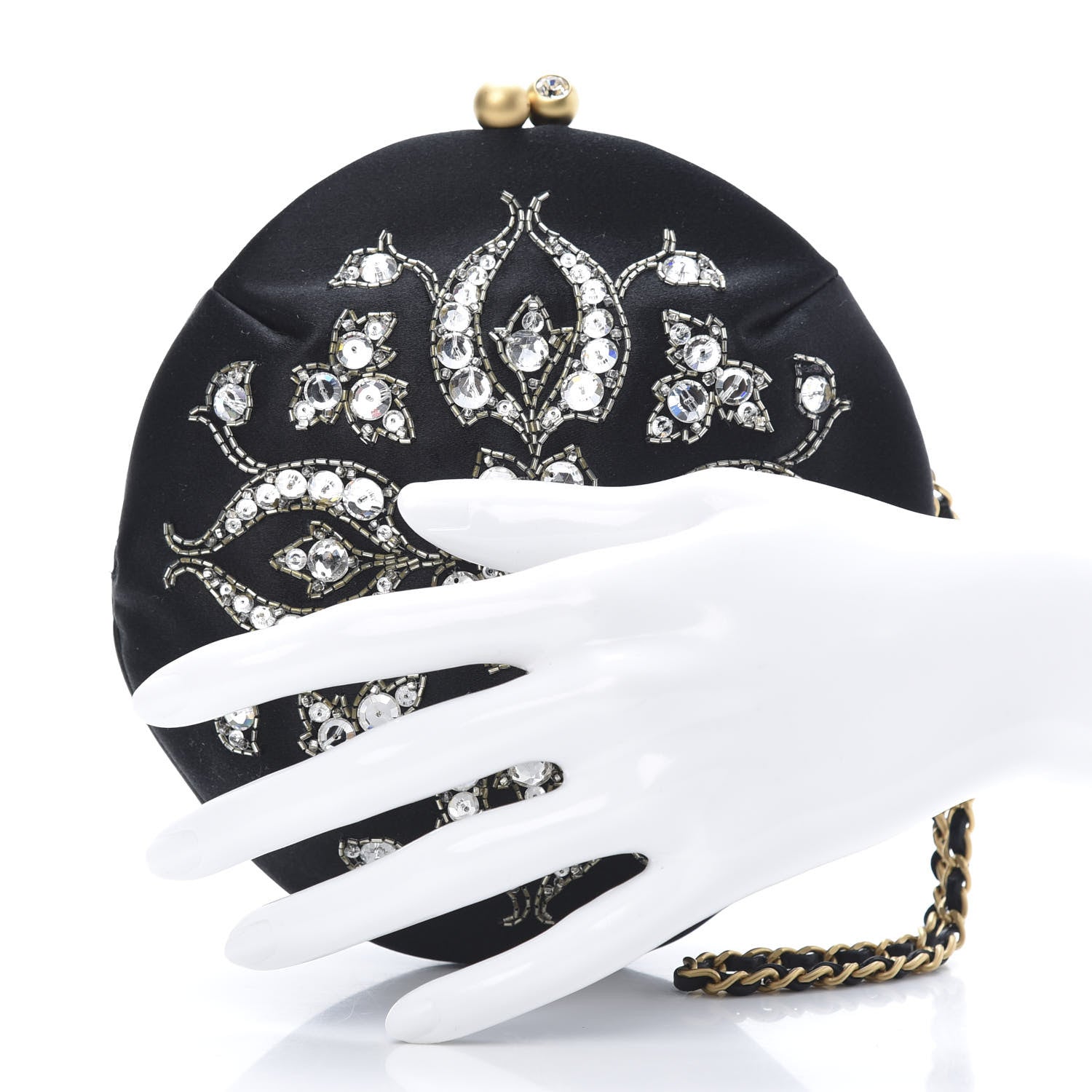 Chanel Satin Crystal Evening Wristlet Clutch Black 2 of 8