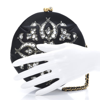 Chanel Satin Crystal Evening Wristlet Clutch Black 2 of 8