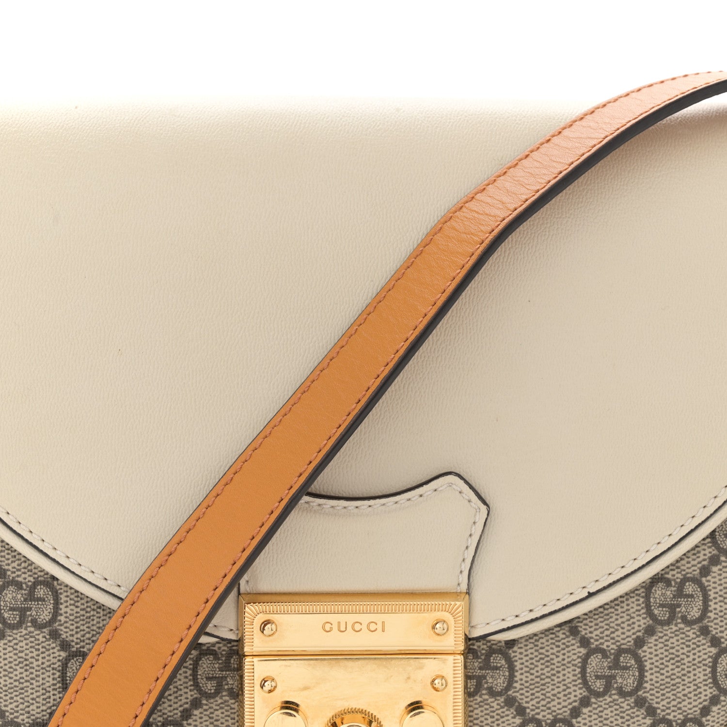 Gucci GG Supreme Monogram Calfskin Small Padlock Messenger Shoulder Bag Beige Mystic White Sun Oil 8 of 13