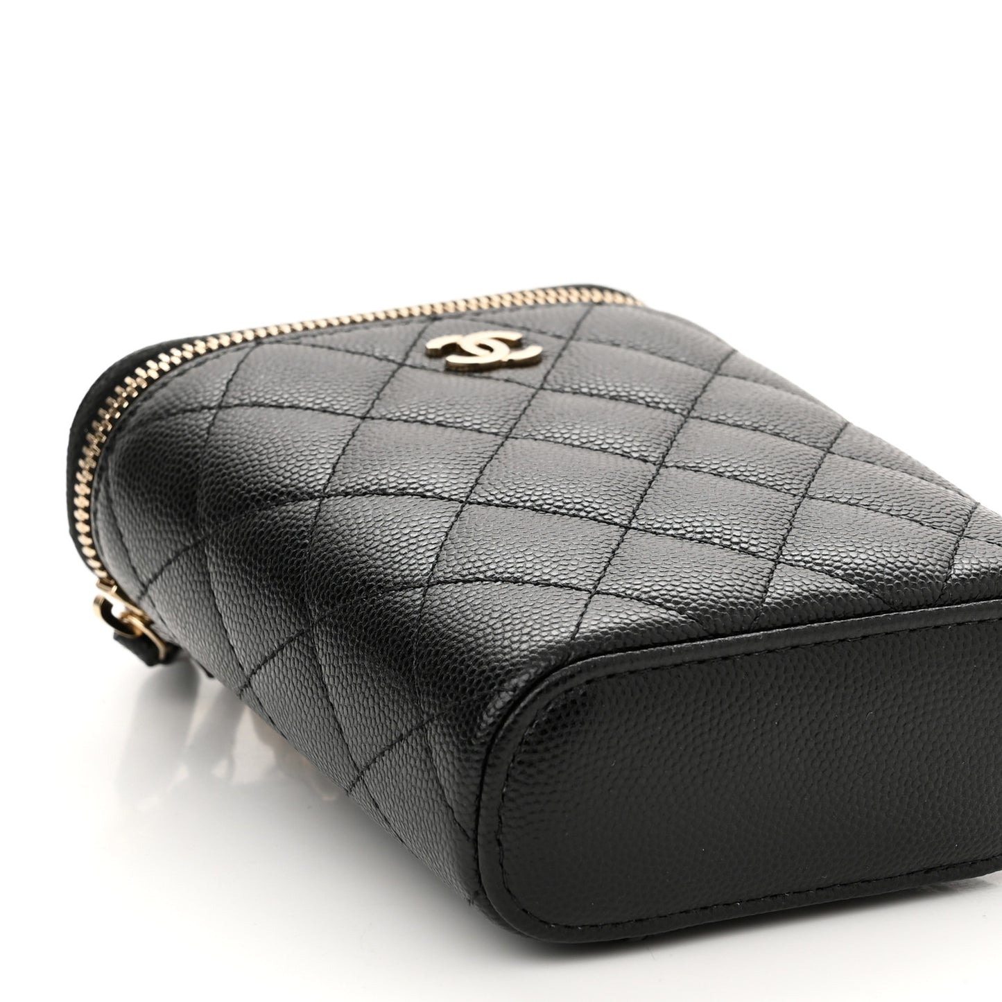 Caviar Quilted Small Vertical Coco Beauty Vanity Case With Chain Black