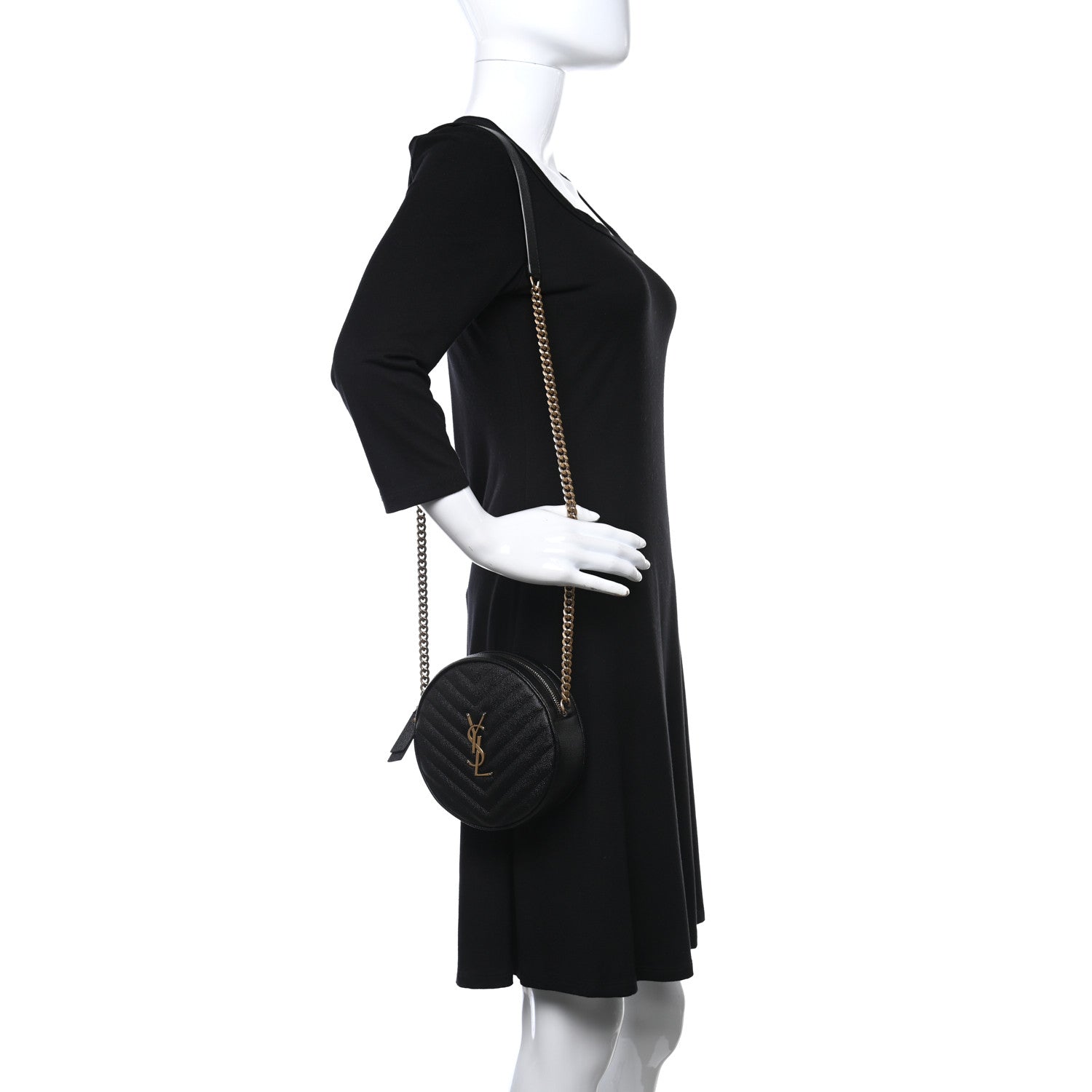 Saint Laurent Grain De Poudre Matelasse Chevron Quilted Round Vinyle Camera Bag Black 2 of 8
