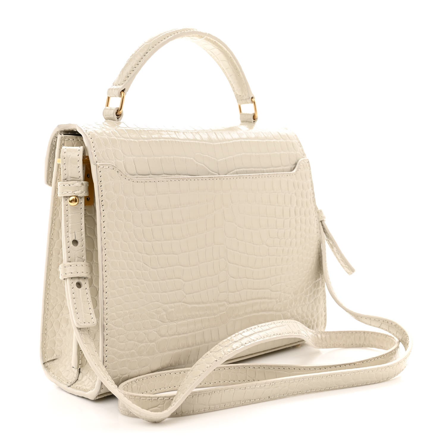Saint Laurent Crocodile Embossed Mini Classic Monogram Cassandra Top Handle Crema Soft 3 of 15