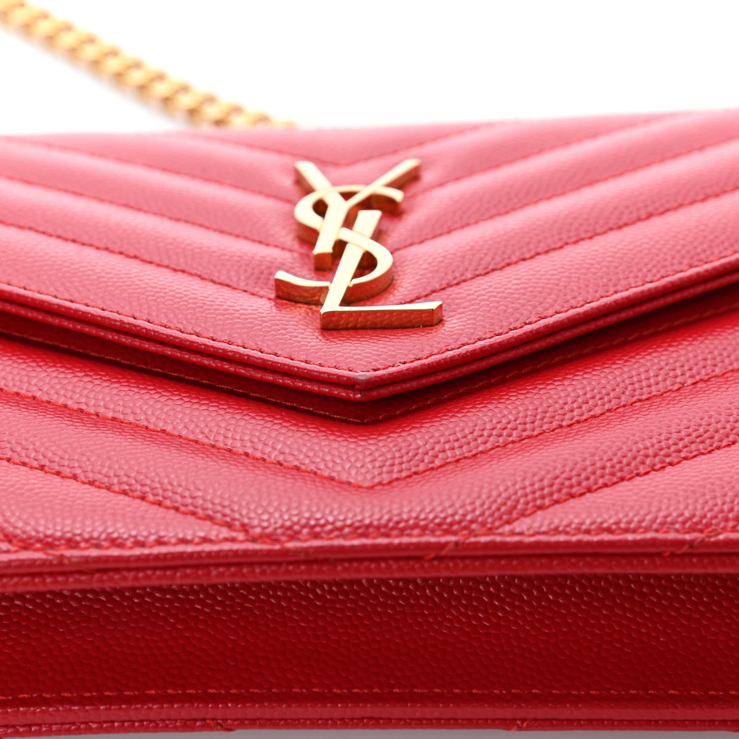 Saint Laurent Grain De Poudre Matelasse Chevron Monogram Envelope Chain Wallet New Red 5 of 5