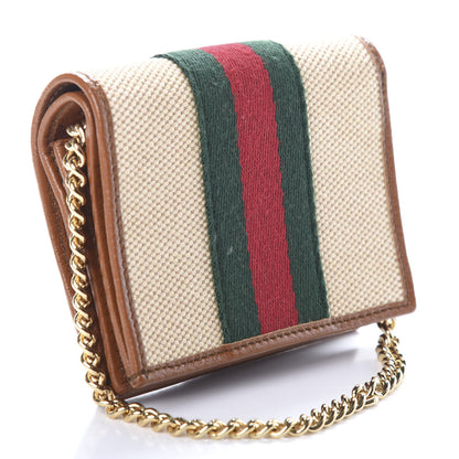 Gucci Canvas Calfskin Web Rajah Chain Card Case Wallet Sand Light Cuir 3 of 8