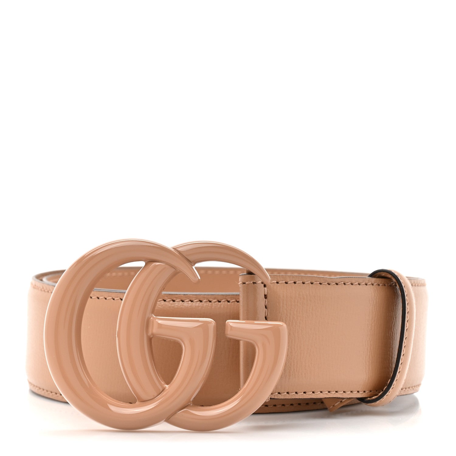 Gucci Azalea Calfskin Enamel Monochrome Double G 40mm Belt 80 32 Camelia 1 of 4