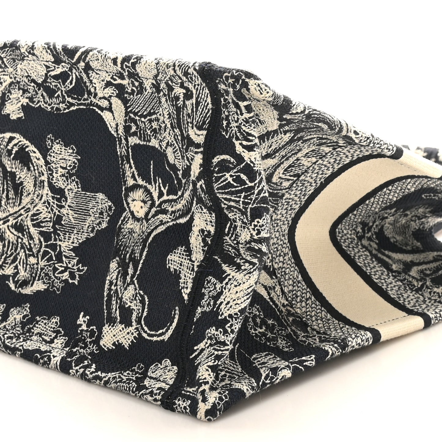 Canvas Embroidered Medium Toile De Jouy Reverse Book Tote Blue