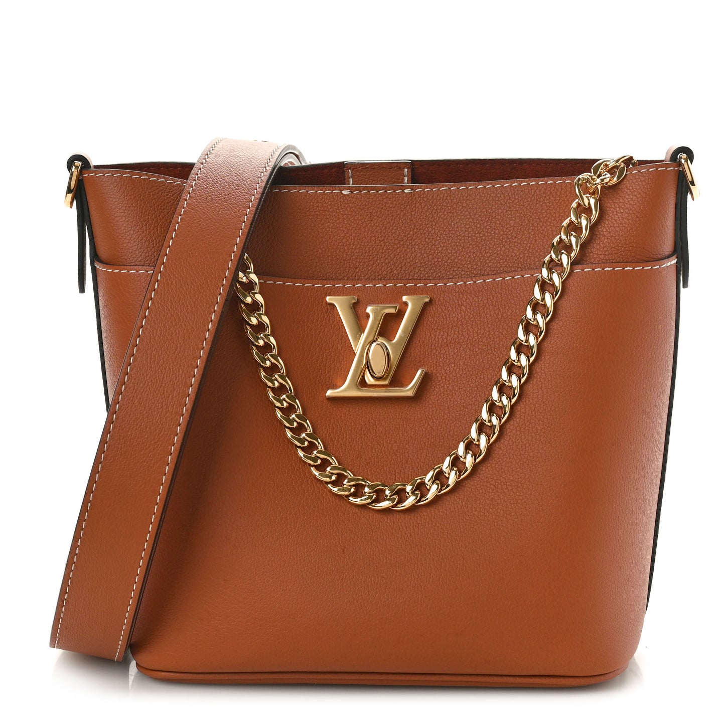 Calfskin Lock and Walk Bucket Cognac