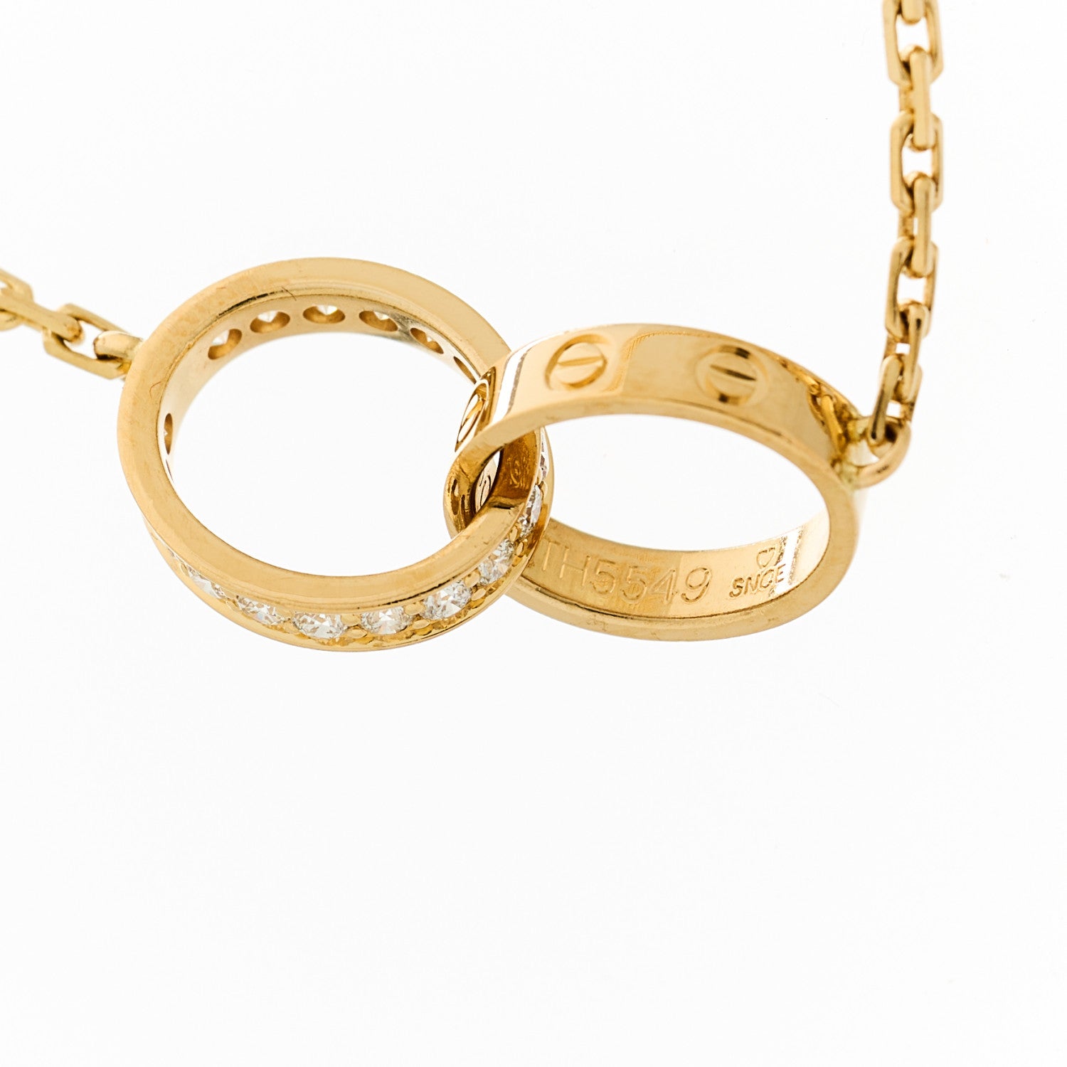 Cartier 18K Yellow Gold Diamond Interlocking LOVE Necklace 6 of 7