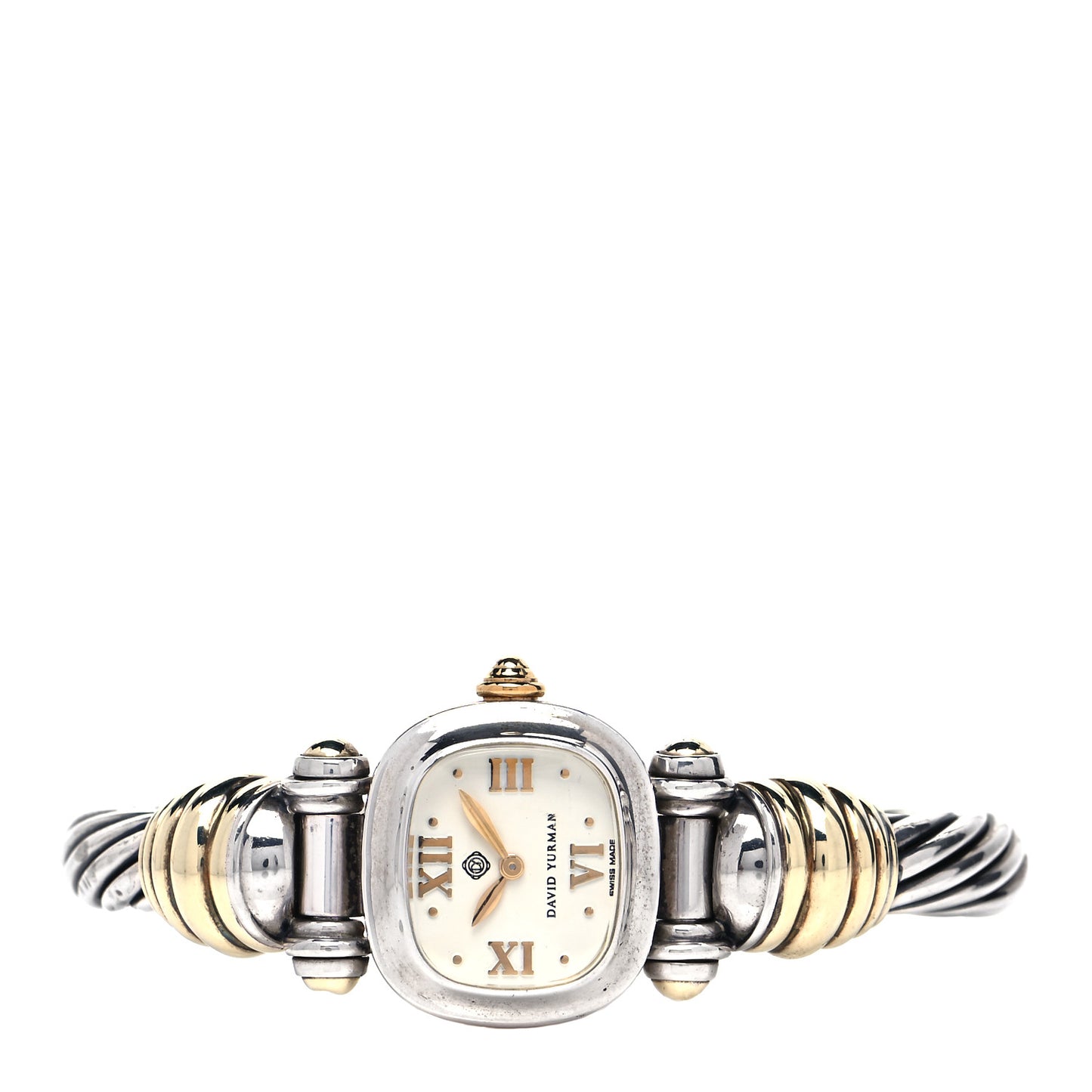 Sterling Silver 14K Yellow Gold Mother of Pearl 21mm Classic Cable Quartz Watch