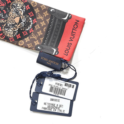 Louis Vuitton Silk Monogram Jaguar Animalle Bandeau Scarf Marron 3 of 3