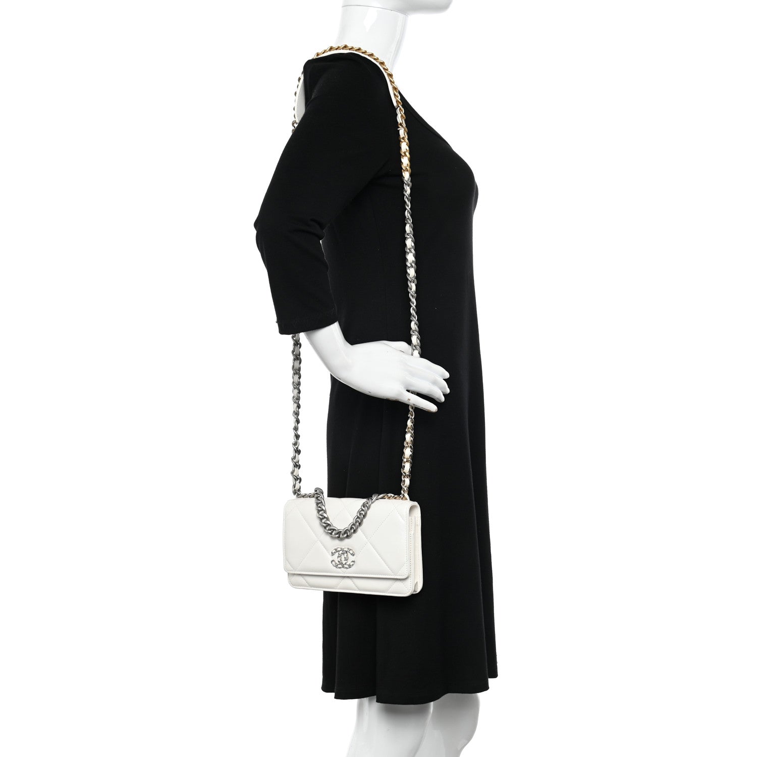 Chanel Lambskin Quilted Chanel 19 Wallet On Chain WOC White 2 of 14