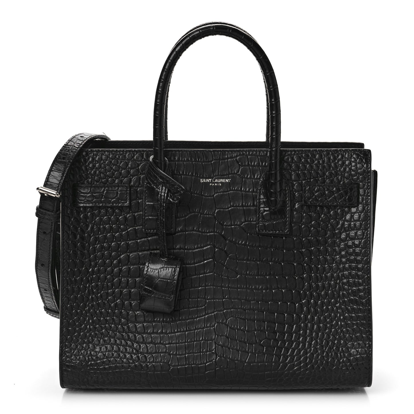 Calfskin Crocodile Embossed Baby Sac De Jour Black