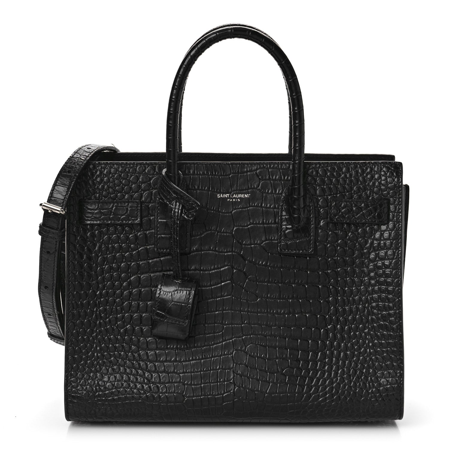 Saint Laurent Calfskin Crocodile Embossed Baby Sac De Jour Black 3 of 13