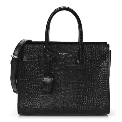 Saint Laurent Calfskin Crocodile Embossed Baby Sac De Jour Black 3 of 13