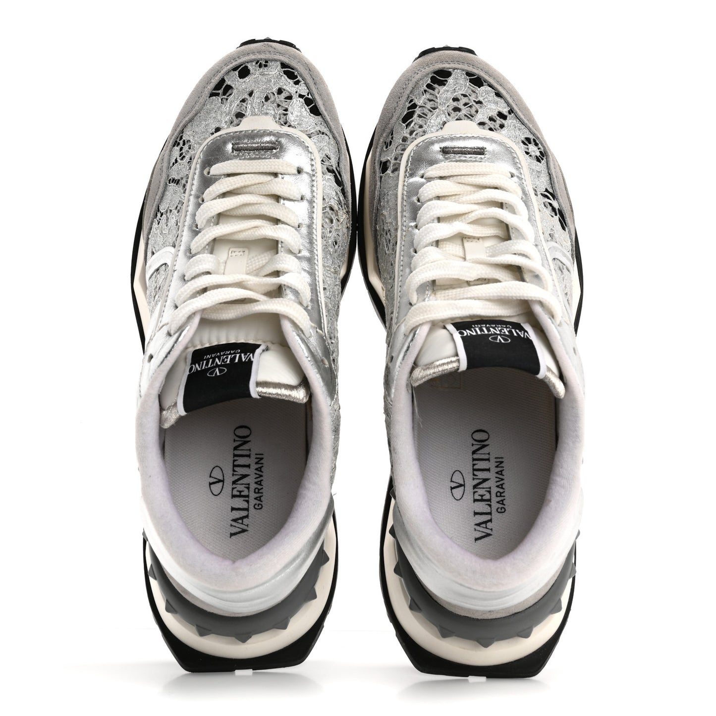 Metallic Calfskin Lace Mesh Lacerunner Sneaker 38.5 Silver Pastel Gray