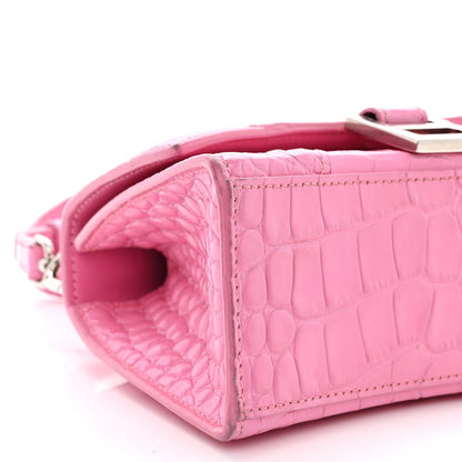 Balenciaga Shiny Calfskin Crocodile Embossed Hourglass Top Handle Bag XS Baby Pink 11 of 15