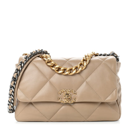 Chanel Lambskin Quilted Large Chanel 19 Flap Dark Beige 1 of 5