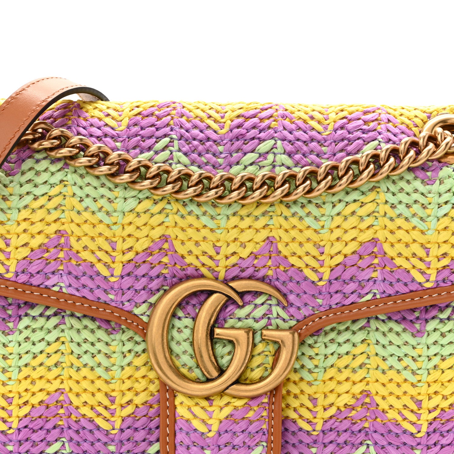 Gucci Calfskin Raffia Woven Small GG Marmont Shoulder Bag Multicolor 8 of 10