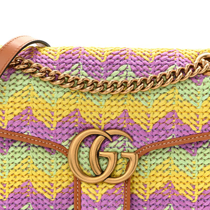 Gucci Calfskin Raffia Woven Small GG Marmont Shoulder Bag Multicolor 8 of 10