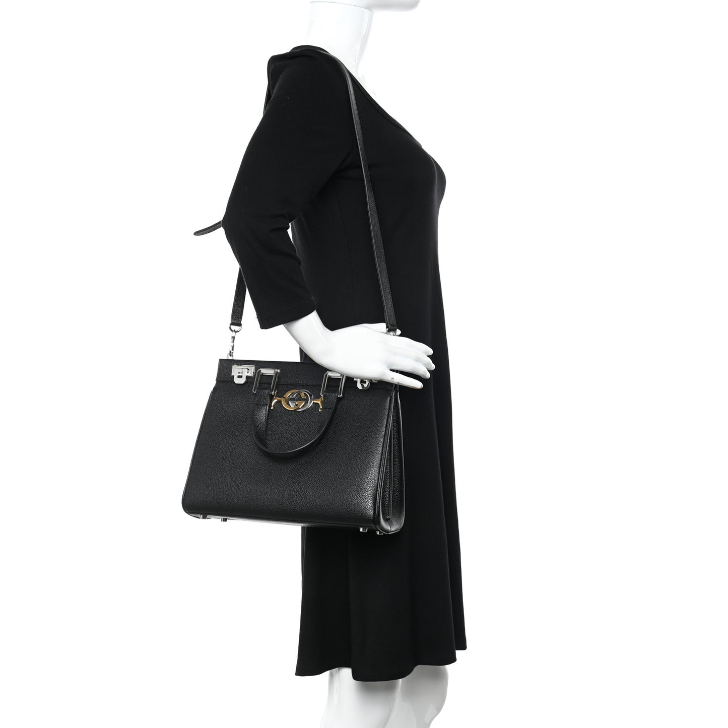 Grainy Calfskin Small Zumi Top Handle Bag Black