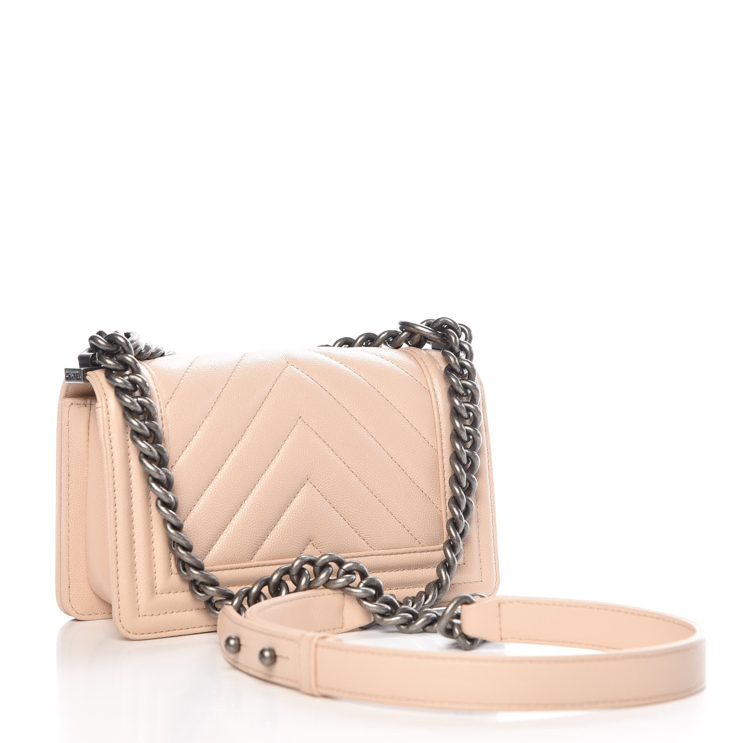 Chanel Caviar Chevron Quilted Small Boy Flap Light Beige 4 of 12