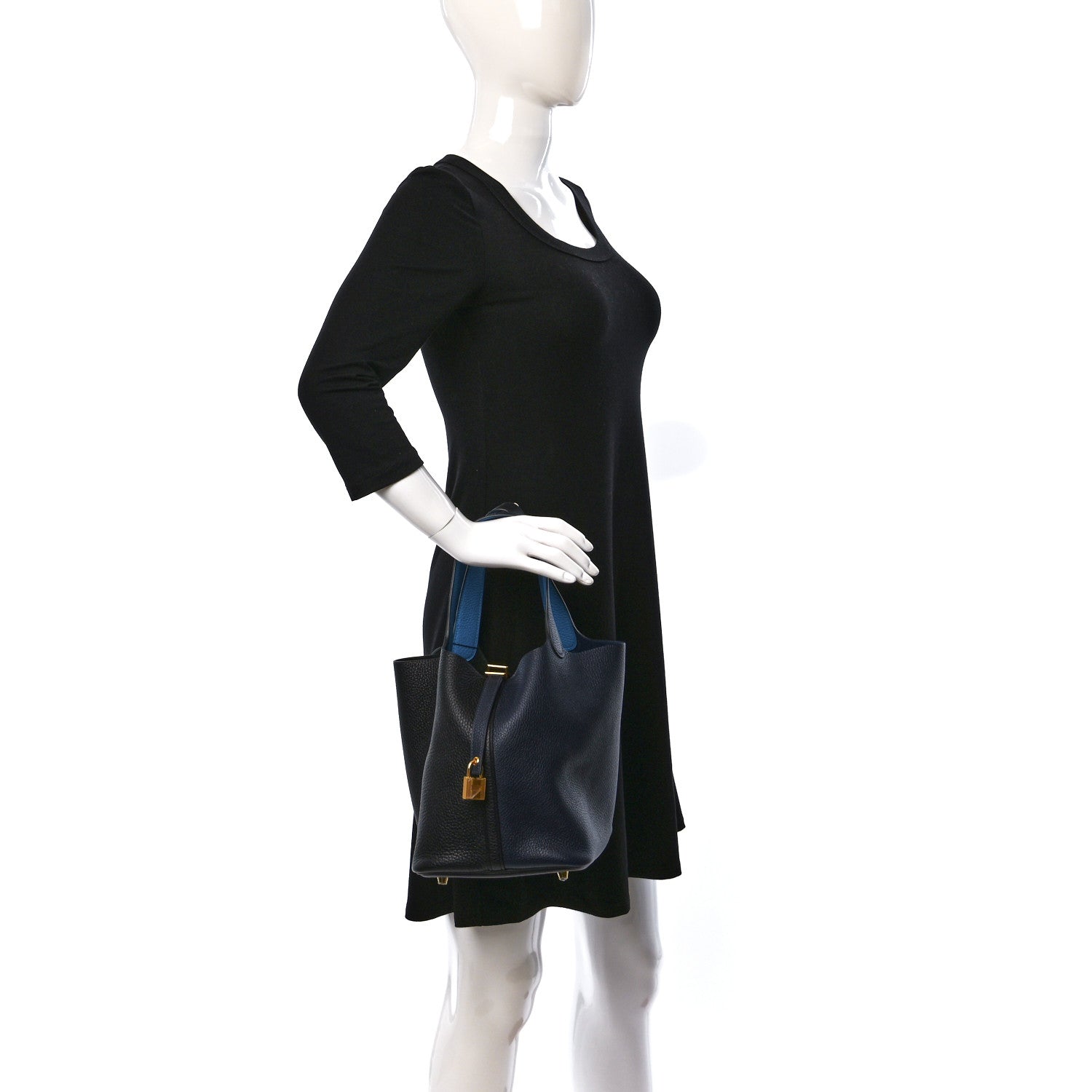 Hermes Taurillon Clemence Casaque Picotin Lock 22 MM Bleu Nuit Black Blue Frida 2 of 11