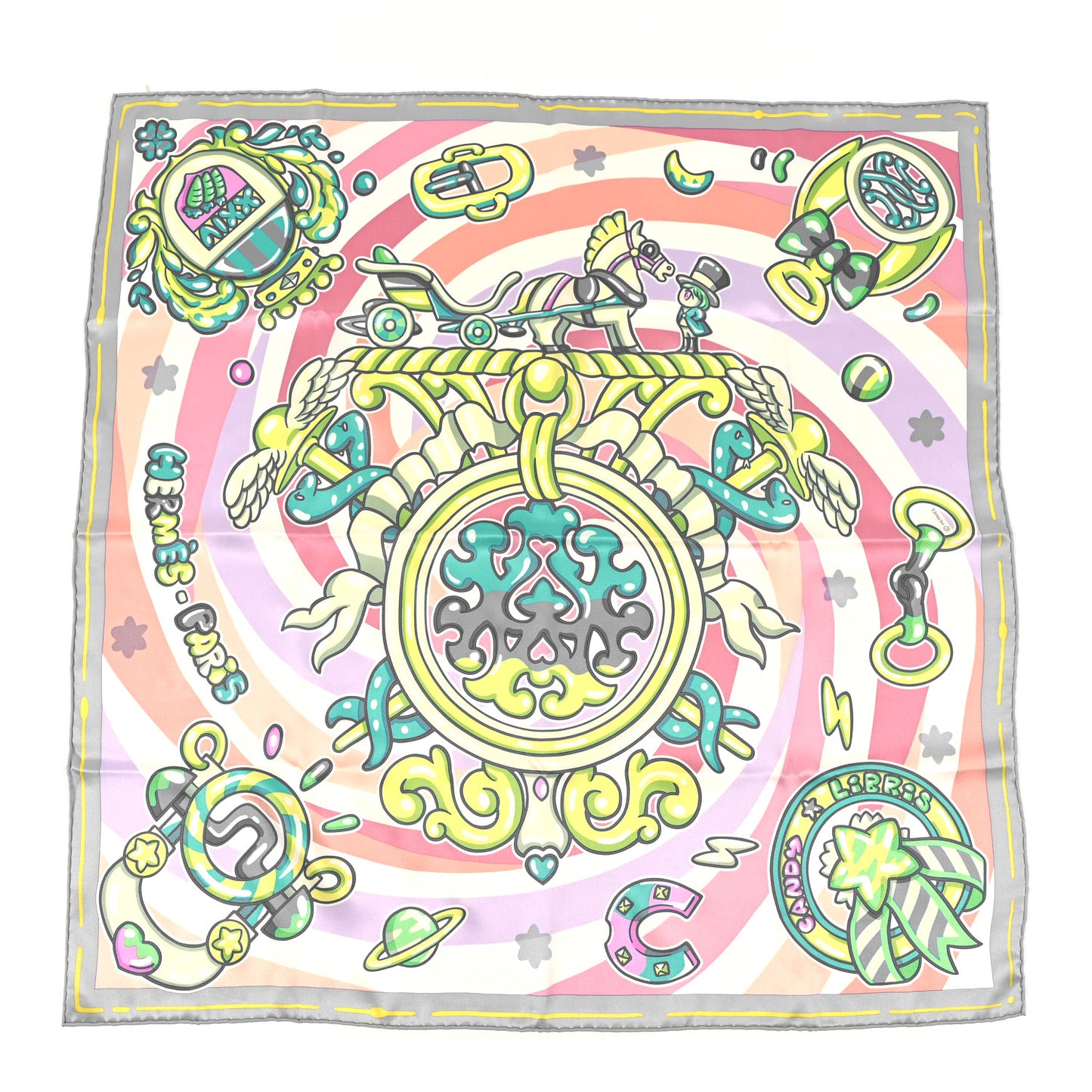 Silk Candy Libris Scarf 70 Vert Fluo Rose Turquoise