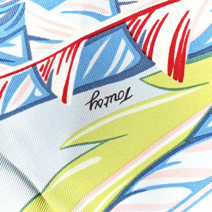 Hermes Silk Danse Pacifique Losange Nano Scarf Bleu Ciel Vert Jaune Vif 3 of 3