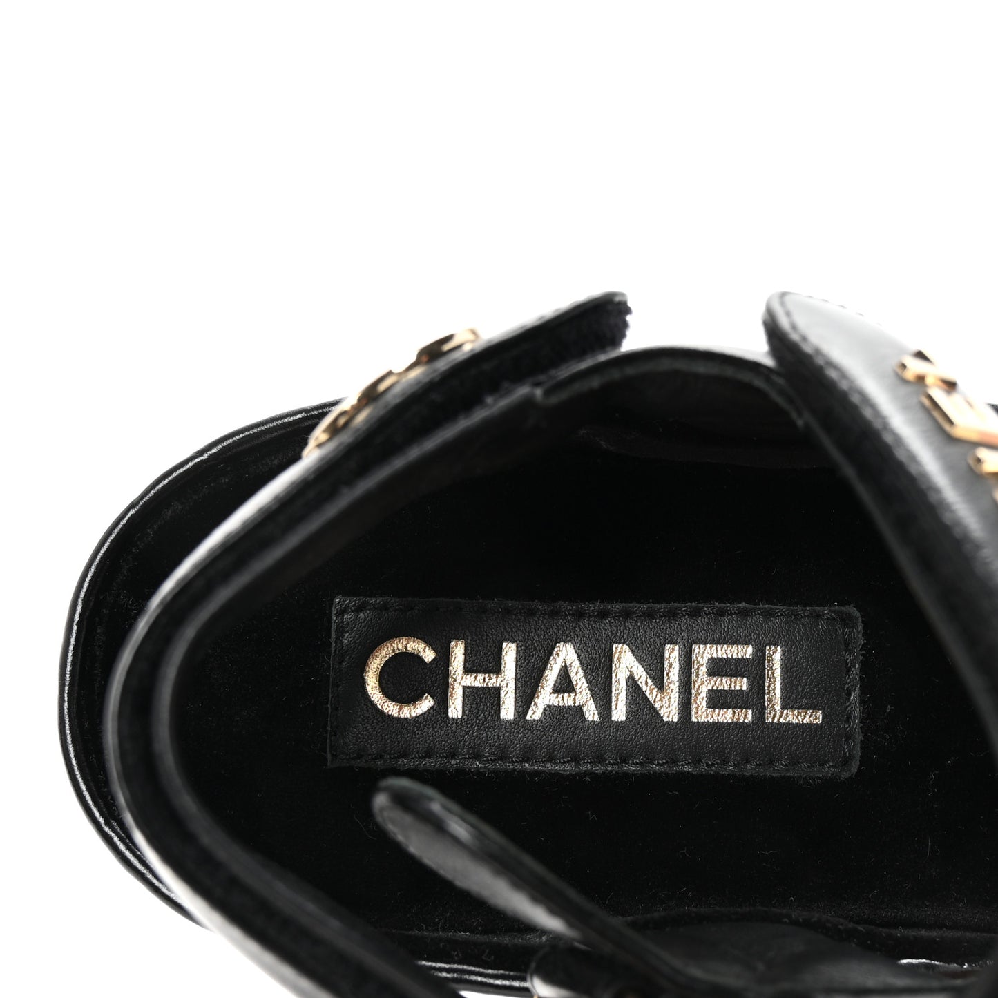 Shiny Calfskin Logo Platform Sandals 37 Black