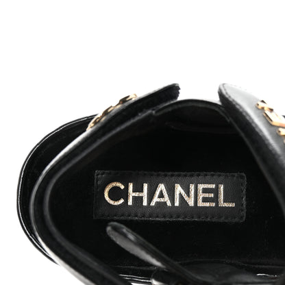 Chanel Shiny Calfskin Logo Platform Sandals 37 Black 8 of 10